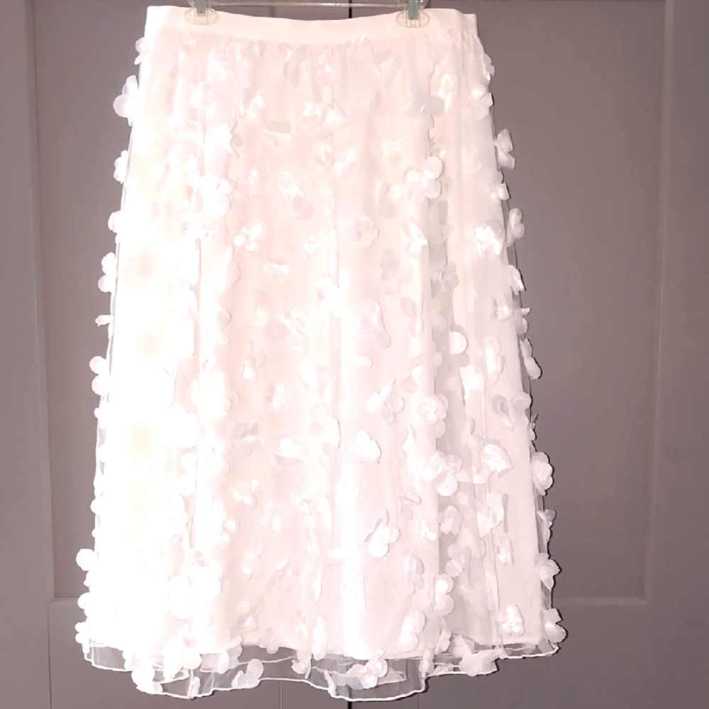 Alice Blue White Embellished  3D Skirt